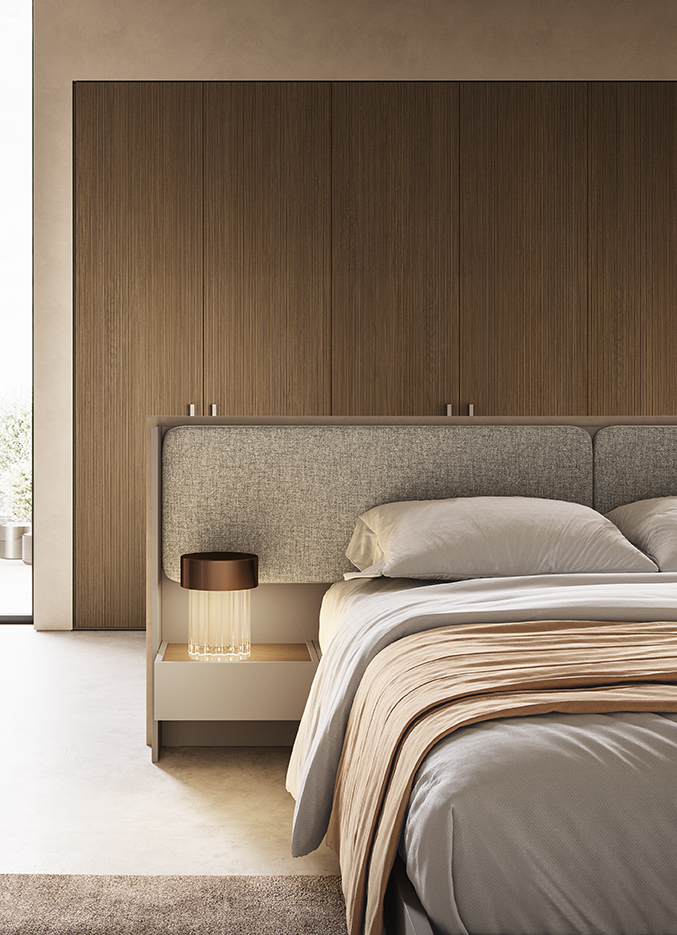 letto design testiera pannello e contenitore